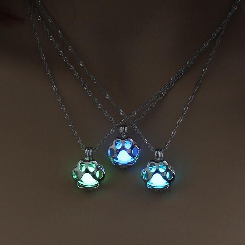 Glow in the Dark Pendant Chain Womens Dog Necklace Happy Paws 