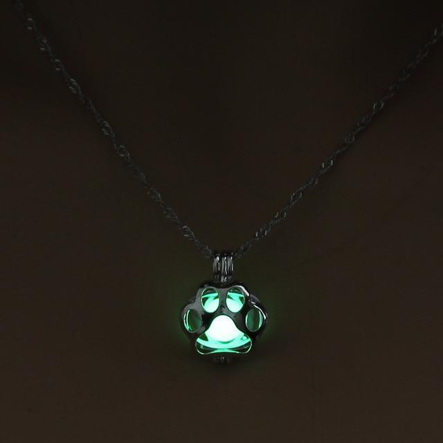 Glow in the Dark Pendant Chain Womens Dog Necklace Happy Paws Green 