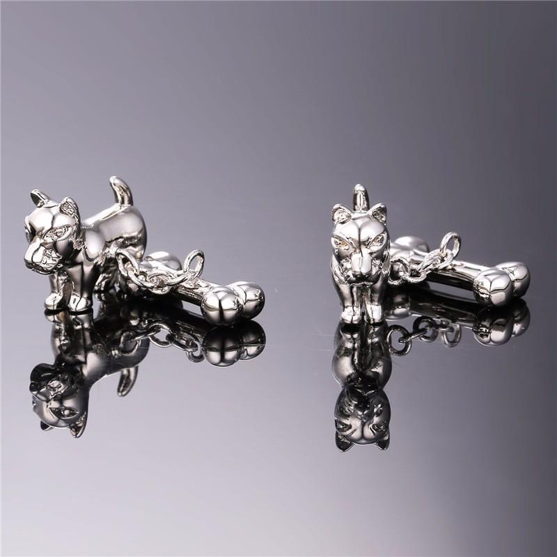 Gold & Silver Dog Cuff-links Mens Dog Cufflinks Happy Paws 