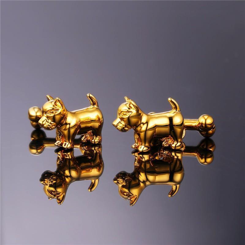 Gold & Silver Dog Cuff-links Mens Dog Cufflinks Happy Paws 