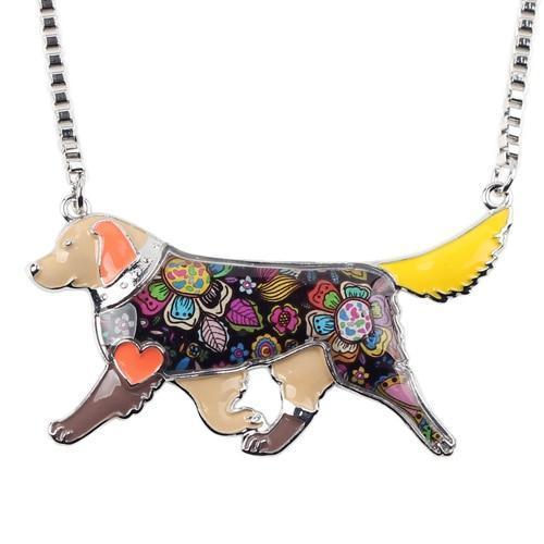 Golden Retriever Enamel Pendant Chain Womens Dog Necklace Happy Paws Brown 