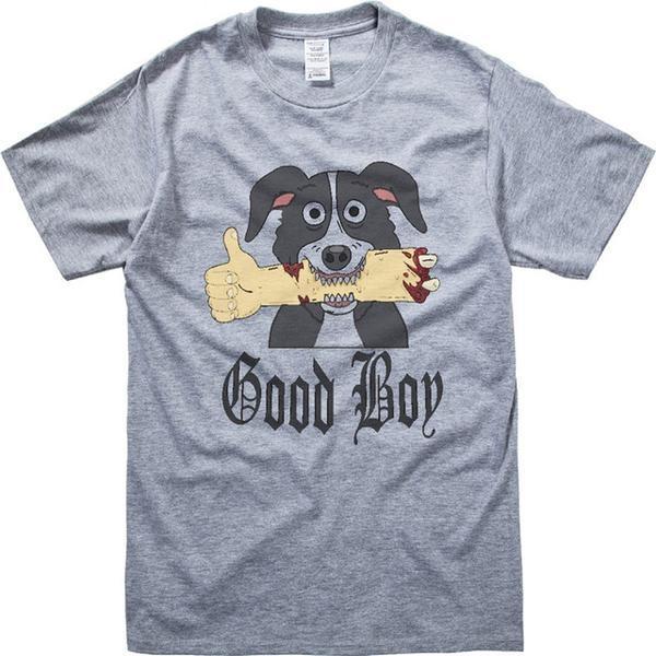 Good Boy Mens Dog T-shirt Happy Paws Grey Small 