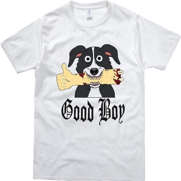 Good Boy Mens Dog T-shirt Happy Paws White Small 