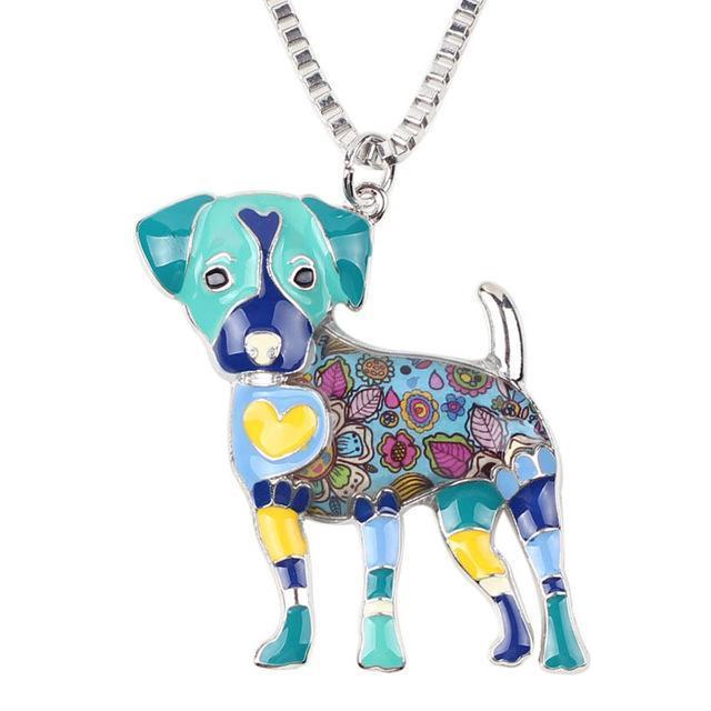 Jack Russell Enamel Pendant Chain Womens Dog Necklace Happy Paws Blue 