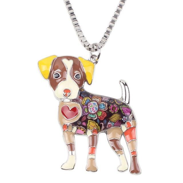 Jack Russell Enamel Pendant Chain Womens Dog Necklace Happy Paws Brown 