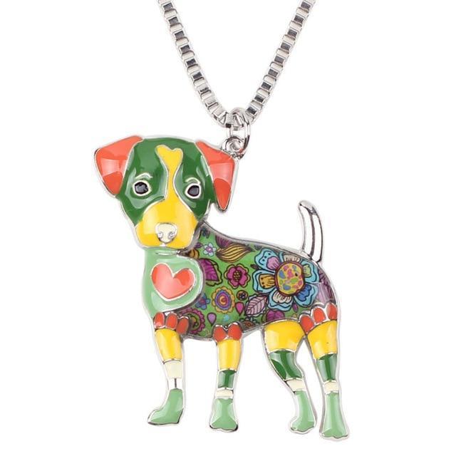 Jack Russell Enamel Pendant Chain Womens Dog Necklace Happy Paws Green 