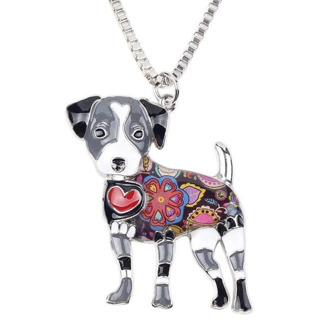 Jack Russell Enamel Pendant Chain Womens Dog Necklace Happy Paws Grey 