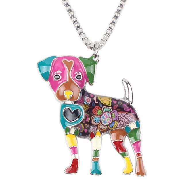 Jack Russell Enamel Pendant Chain Womens Dog Necklace Happy Paws Multicolor 