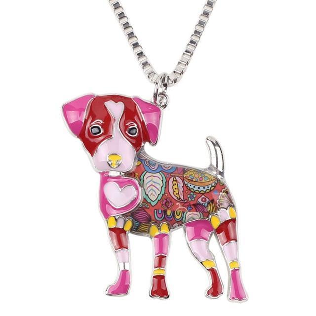 Jack Russell Enamel Pendant Chain Womens Dog Necklace Happy Paws Red 