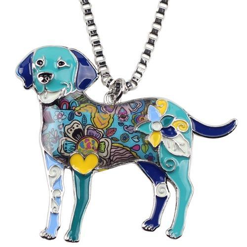 Labrador Enamel Pendant Chain Womens Dog Necklace Happy Paws Blue 