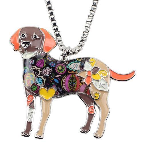 Labrador Enamel Pendant Chain Womens Dog Necklace Happy Paws Brown 