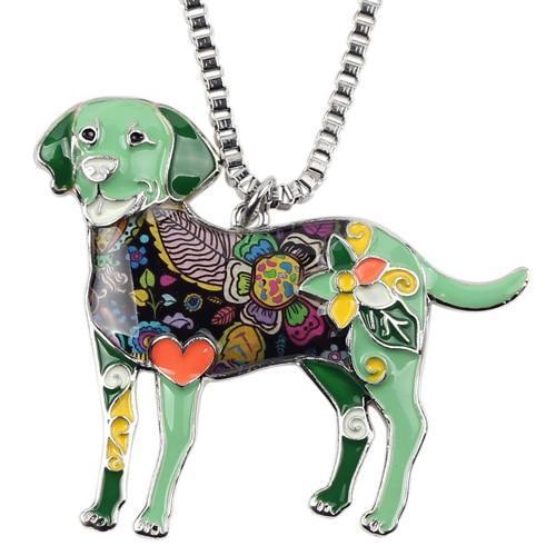 Labrador Enamel Pendant Chain Womens Dog Necklace Happy Paws Green 
