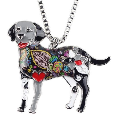 Labrador Enamel Pendant Chain Womens Dog Necklace Happy Paws Grey 