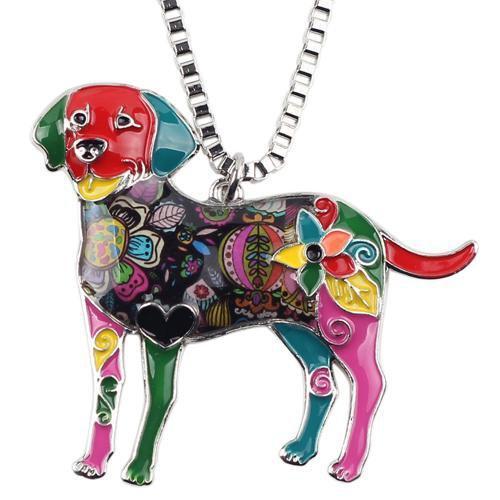 Labrador Enamel Pendant Chain Womens Dog Necklace Happy Paws Multicolor 