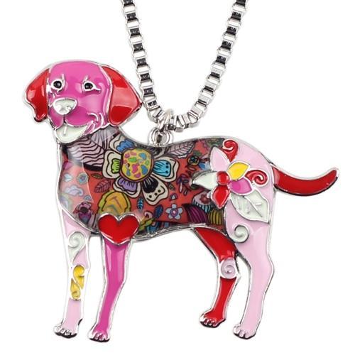 Labrador Enamel Pendant Chain Womens Dog Necklace Happy Paws Red 