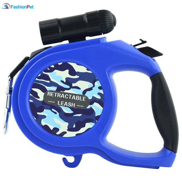 LED Light Retractable Leash dog leash Happy Paws Blue 