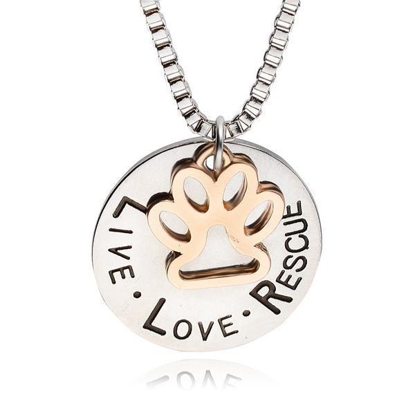 Live Love Rescue Pendant Chain Womens Dog Necklace Happy Paws 
