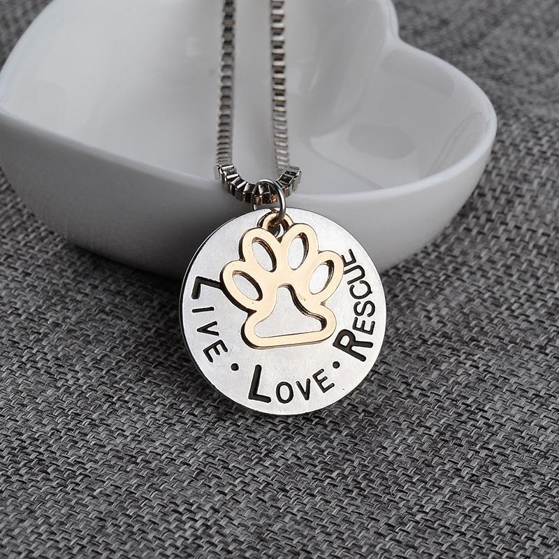 Live Love Rescue Pendant Chain Womens Dog Necklace Happy Paws 