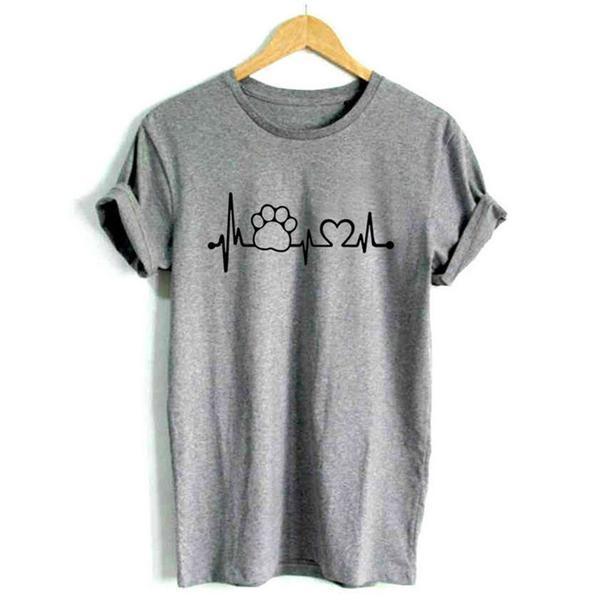 Love Heart Beat Womens Dog T-shirt Happy Paws Grey Small 