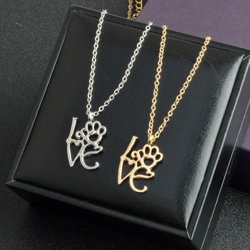 Love Symbol Pendant Chain Womens Dog Necklace Happy Paws 