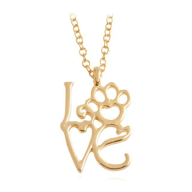 Love Symbol Pendant Chain Womens Dog Necklace Happy Paws Gold 