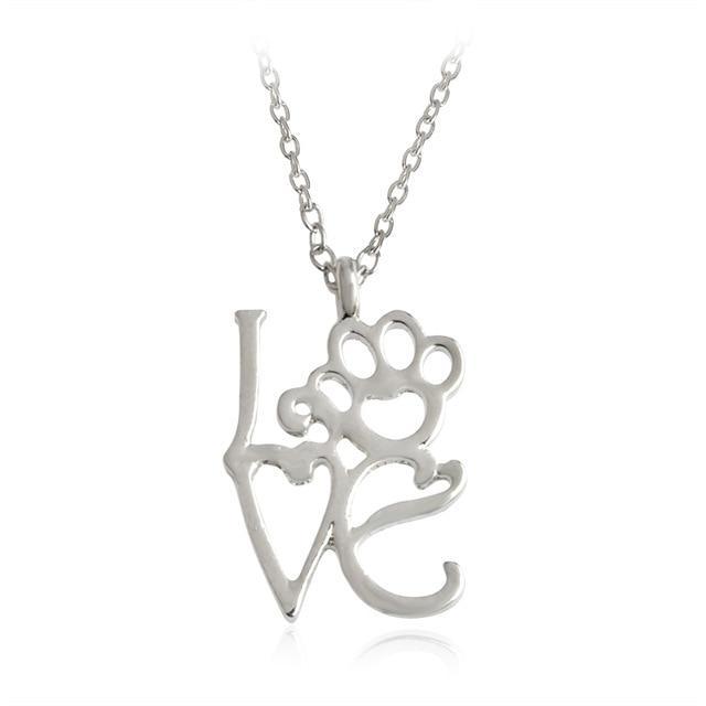 Love Symbol Pendant Chain Womens Dog Necklace Happy Paws Silver 