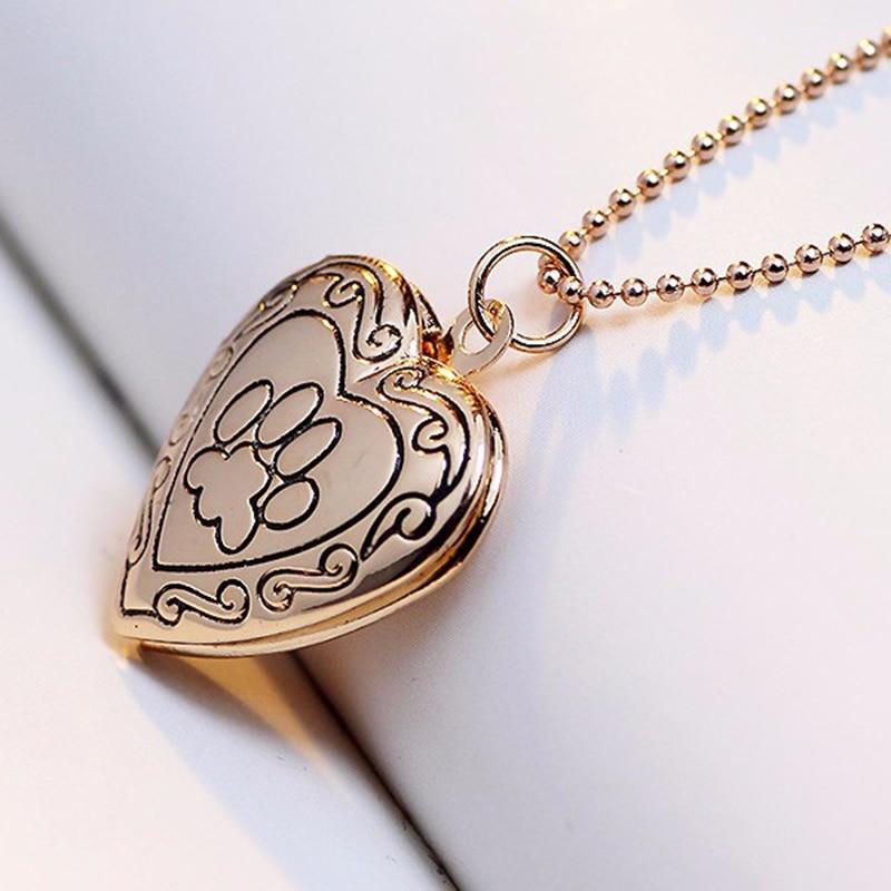 Paw Engraved Pendant Chain Womens Dog Necklace Happy Paws Gold 