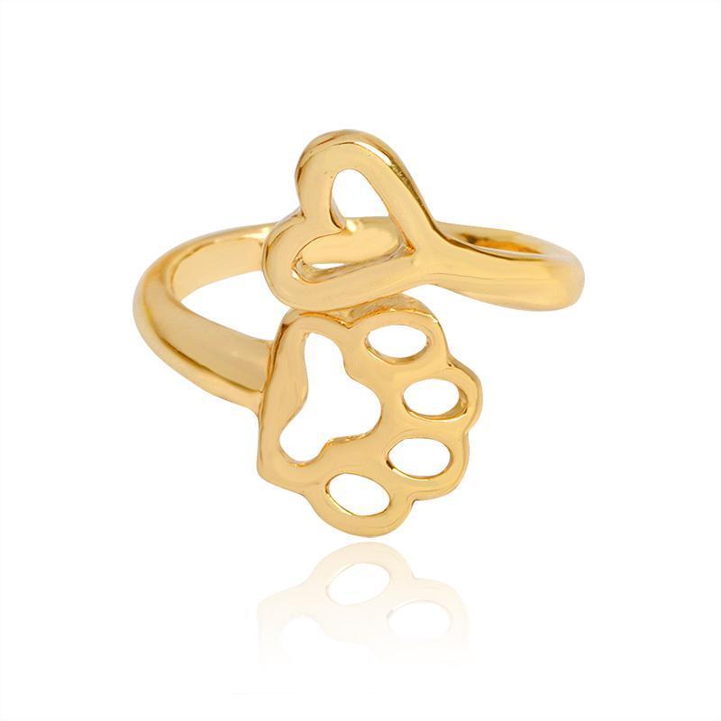 Paw Heart Ring Womens Dog Ring Happy Paws Gold 