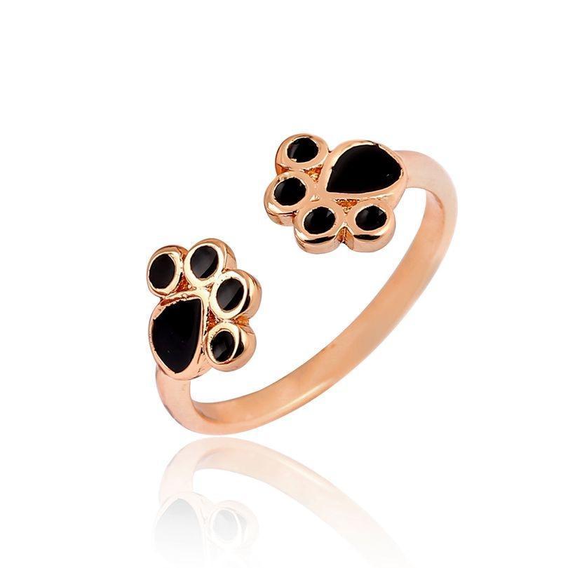 Paw Wrap around Ring Womens Dog Ring Happy Paws Rose Gold 