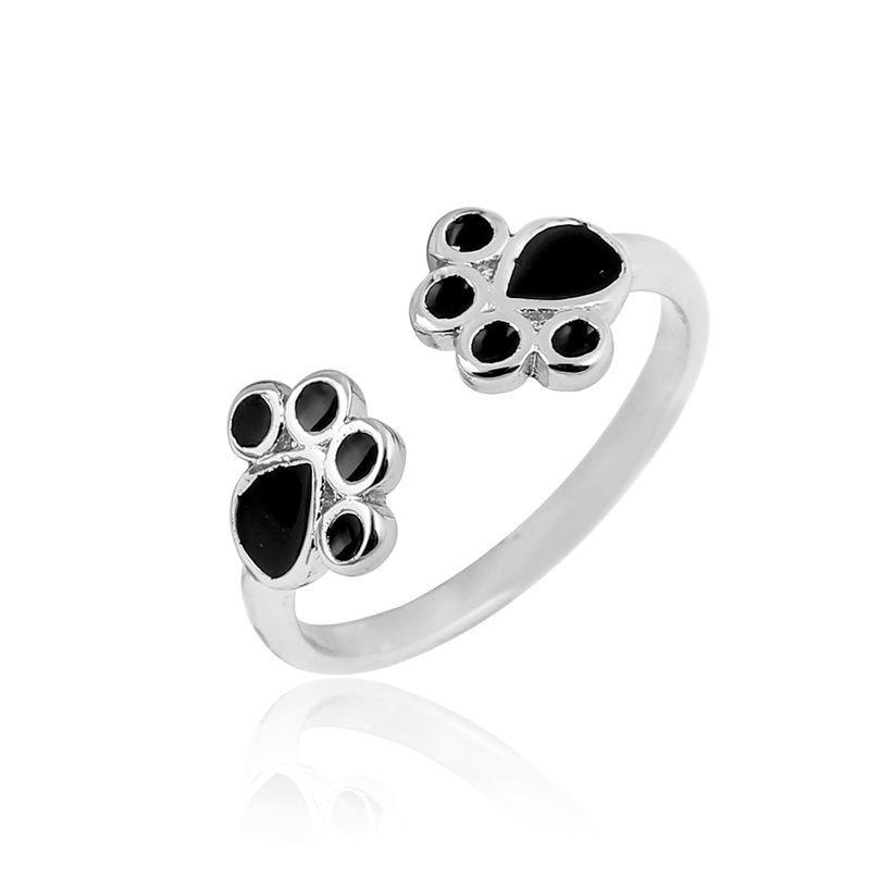 Paw Wrap around Ring Womens Dog Ring Happy Paws Silver 