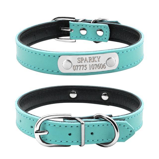 Personalized Leather Collar collars Happy Paws Blue Medium 