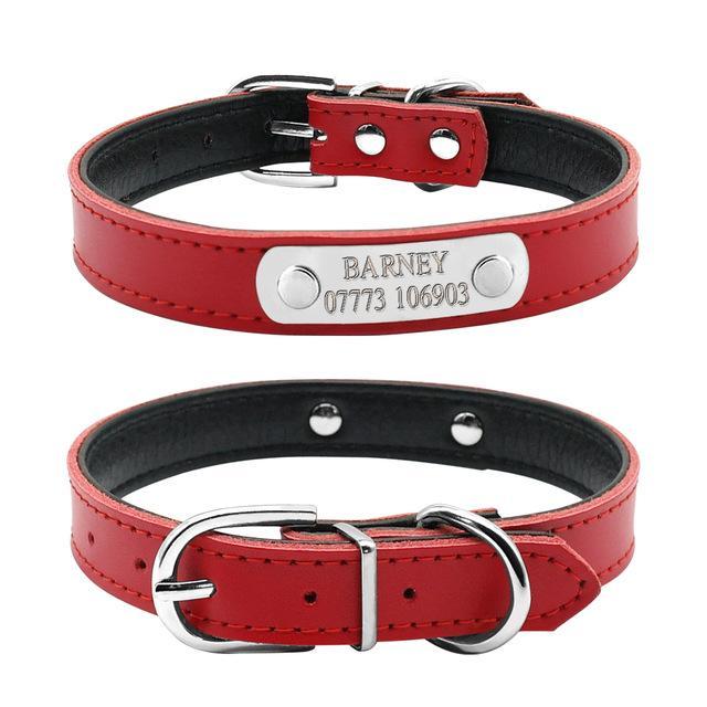 Personalized Leather Collar collars Happy Paws Red Medium 