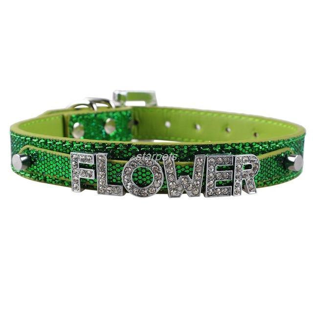 Personalized Rhinestone Collar Dog collar Happy Paws Green Small 