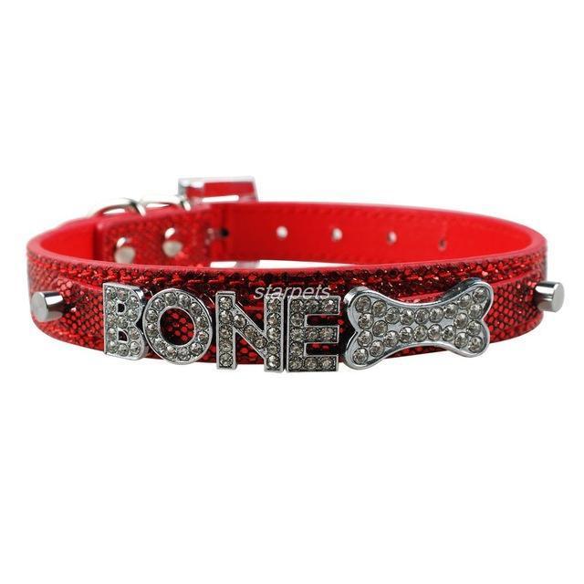 Personalized Rhinestone Collar Dog collar Happy Paws Red Small 