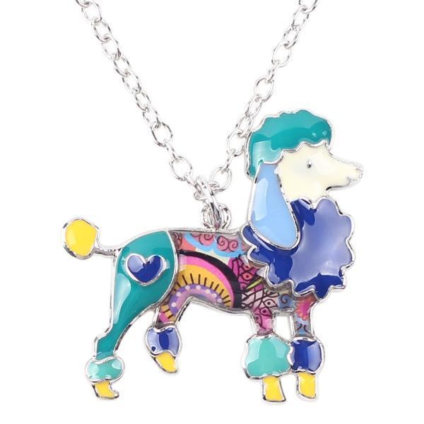 Poodle Enamel Pendant Chain Womens Dog Necklace Happy Paws Blue 
