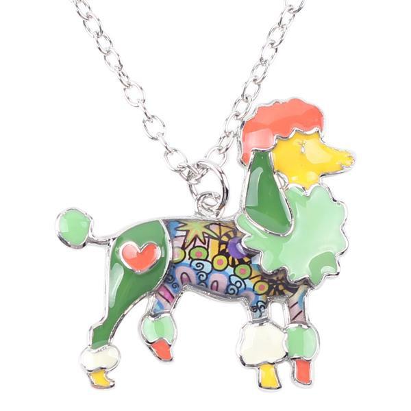 Poodle Enamel Pendant Chain Womens Dog Necklace Happy Paws Green 