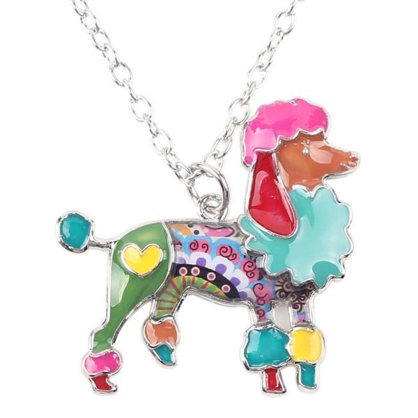 Poodle Enamel Pendant Chain Womens Dog Necklace Happy Paws Multicolor 