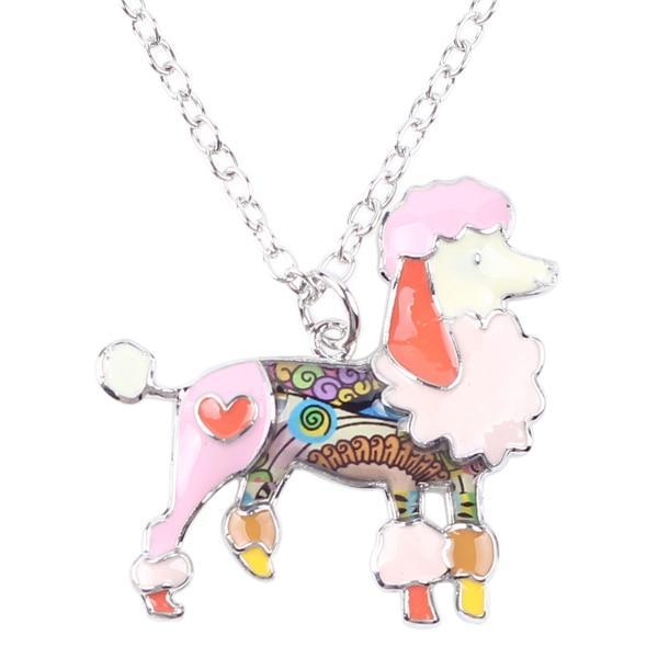 Poodle Enamel Pendant Chain Womens Dog Necklace Happy Paws Pink 