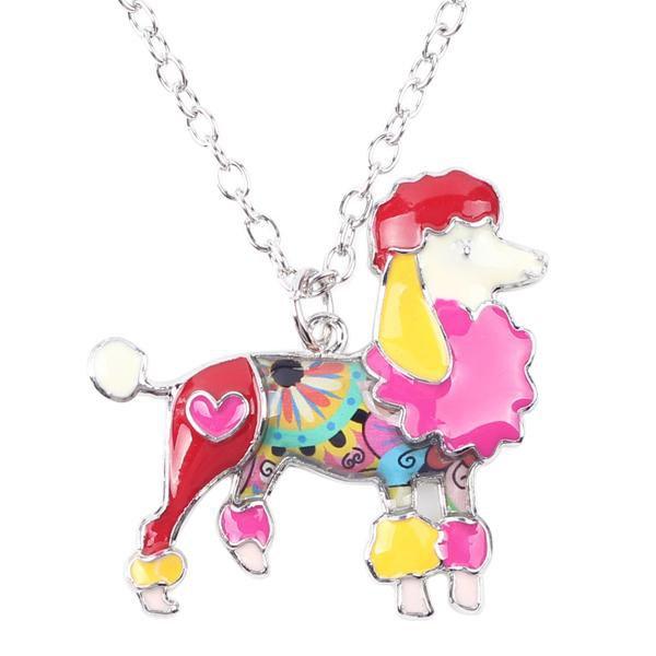 Poodle Enamel Pendant Chain Womens Dog Necklace Happy Paws Red 