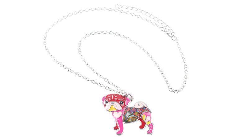 Pug Dog Enamel Pendant Chain Womens Dog Necklace Happy Paws 