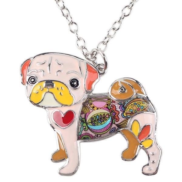Pug Dog Enamel Pendant Chain Womens Dog Necklace Happy Paws Pink 