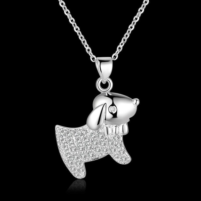 Rhinestone Pendant Chain Womens Dog Necklace Happy Paws 