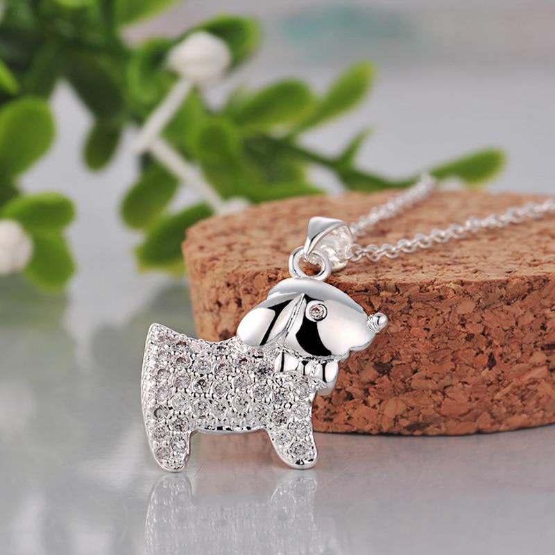 Rhinestone Pendant Chain Womens Dog Necklace Happy Paws 