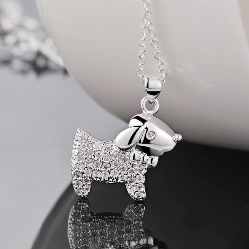 Rhinestone Pendant Chain Womens Dog Necklace Happy Paws 