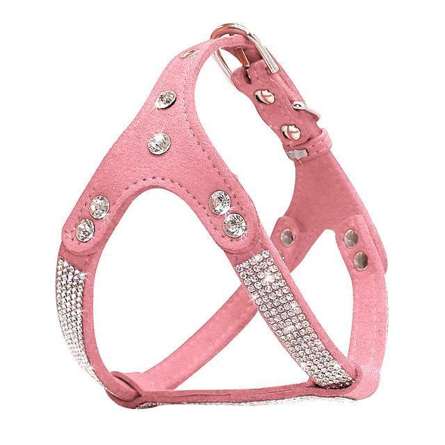 Rhinestone Suede Harness dog harness Happy Paws Pink Large 