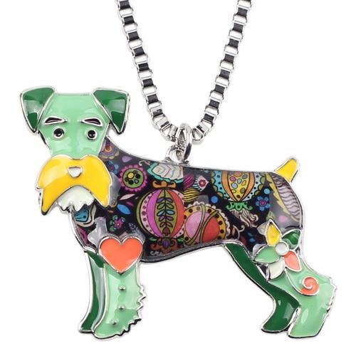 Schnauzer Enamel Pendant Chain Womens Dog Necklace Happy Paws Green 