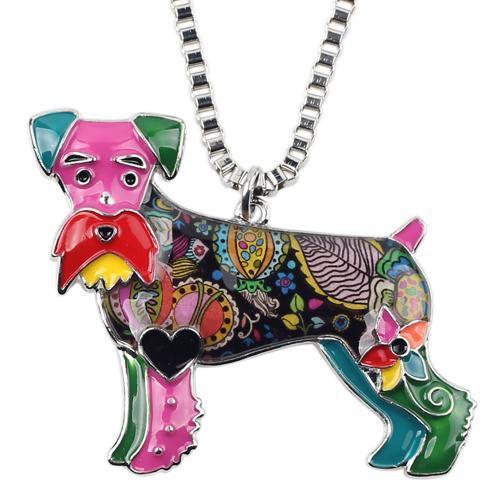 Schnauzer Enamel Pendant Chain Womens Dog Necklace Happy Paws Multicolor 