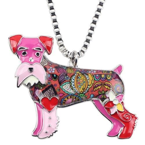 Schnauzer Enamel Pendant Chain Womens Dog Necklace Happy Paws Red 