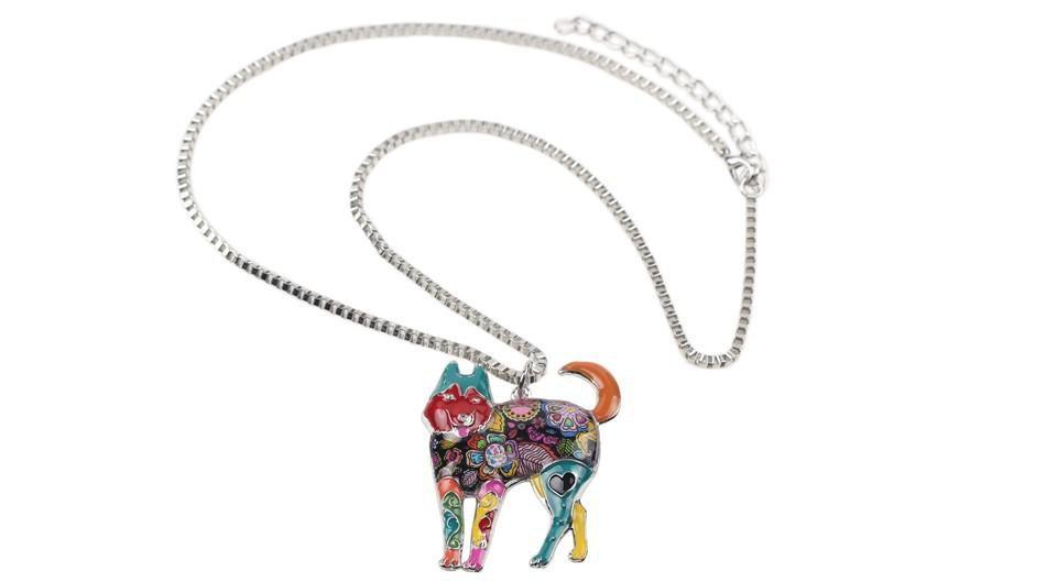 Siberian Husky Enamel Pendant Chain Womens Dog Necklace Happy Paws 