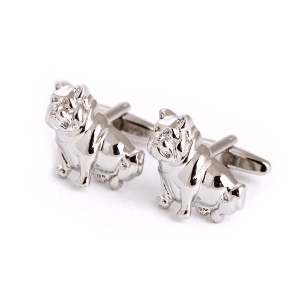 Silver Bulldog Cuff-links Mens Dog Cufflinks Happy Paws 